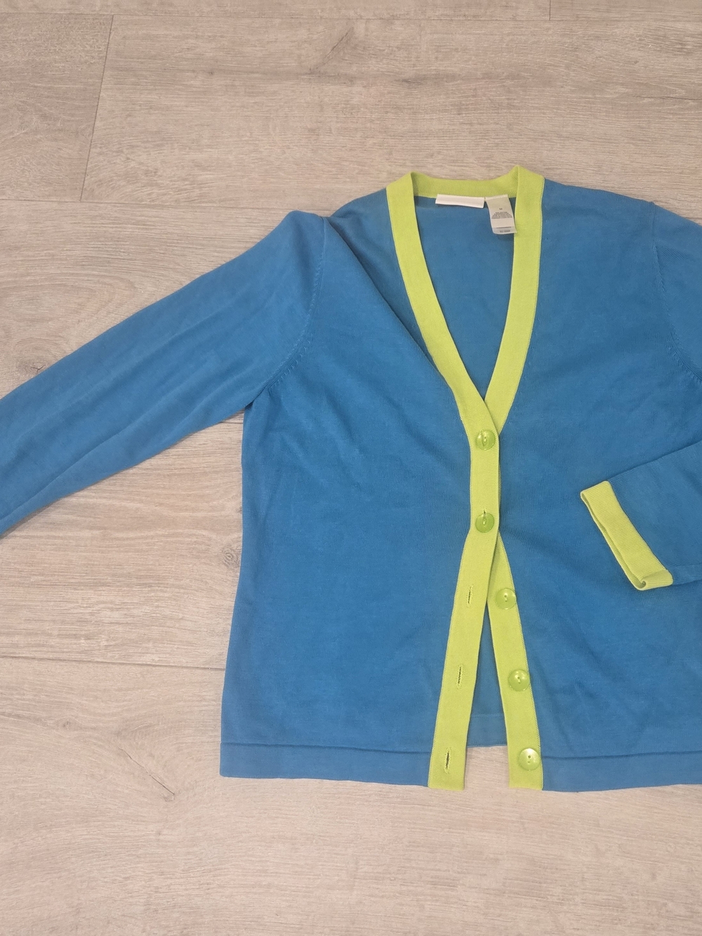Liz Claiborne Blue Cardigan with Lime Trim